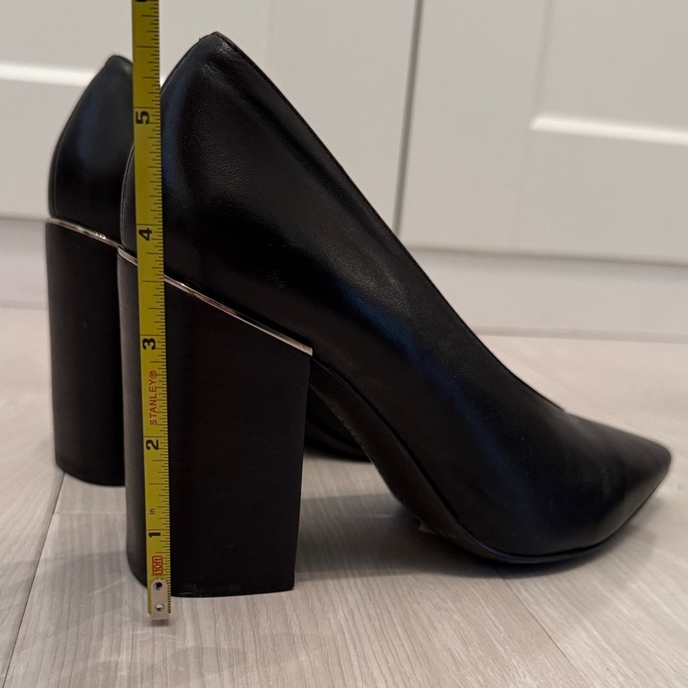 AllSaints XERXES Black Pointed Leather Block-Heel Pumps - Picture 6 of 6